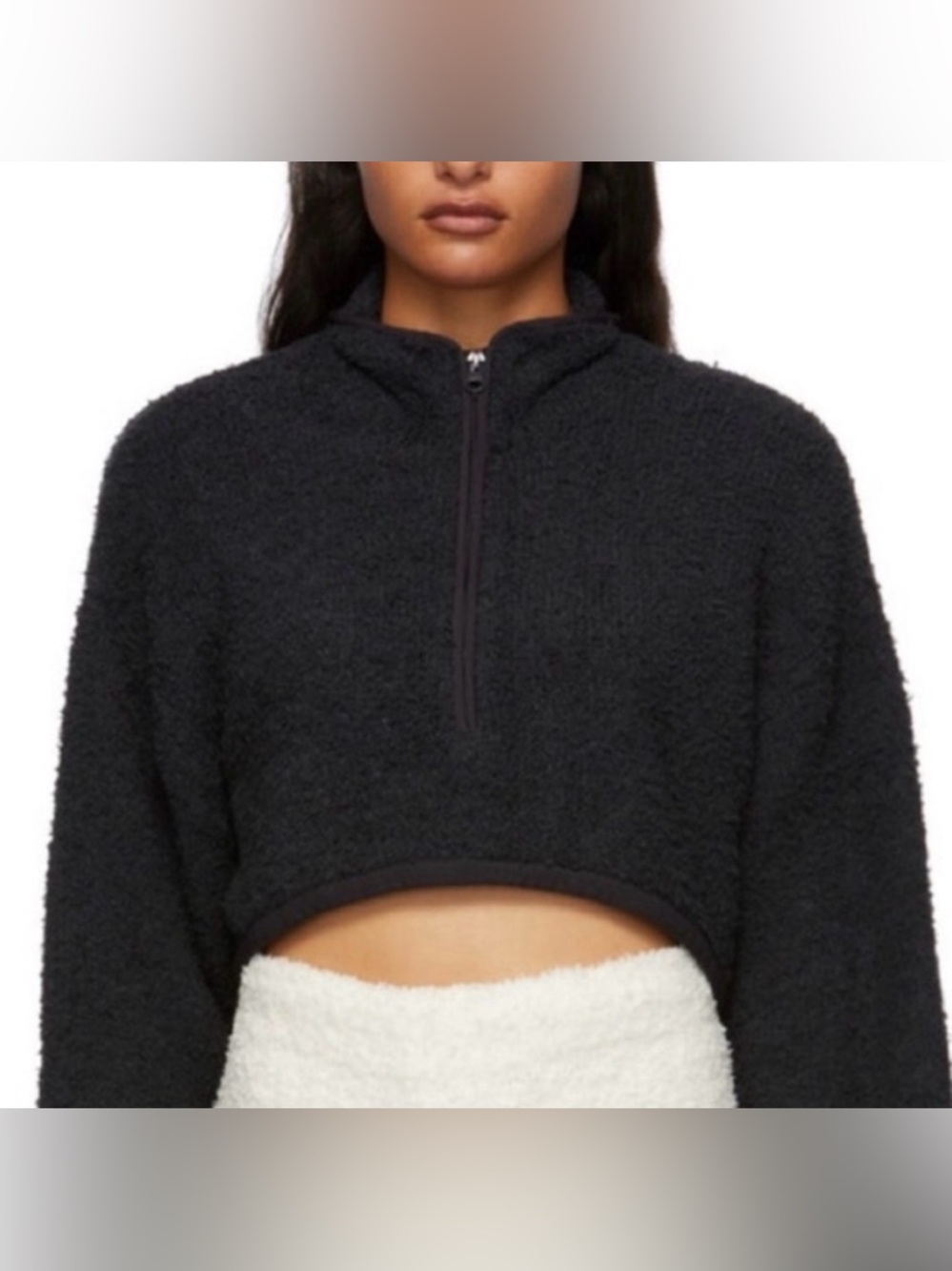 SKIMS Cropped Sherpa Half-Zip Pullover - Black size Large